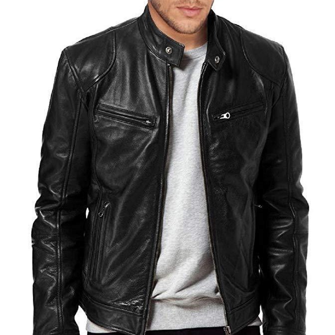 Mens Jade Tab Collar Leather Jacket  |  Leather Jackets Clothing BLACK