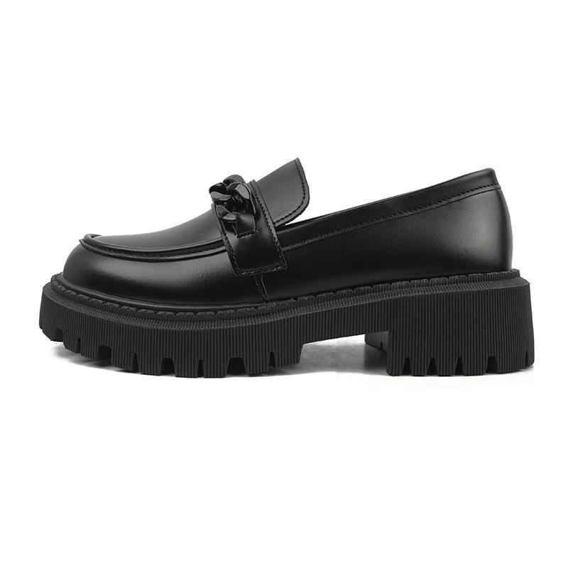 Womens Alexia Chain Chunky Leather Loafers  |  Flats Flats Black Shine