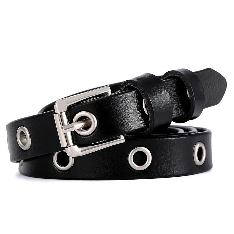 Womens Daniela Skinny Leather Eyelet Belt  |  Leather Belts Accessories BLACK