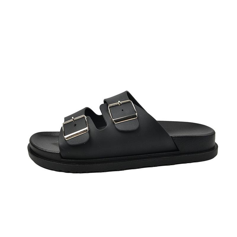 Womens Ellie Studded Buckle Leather Slides  |  Sandals & Slides Sandals & Slides BLACK