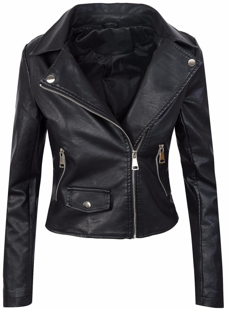 Womens Elora Cropped Slim Leather Biker Jacket  |  Jackets & Coats Clothing BLACK