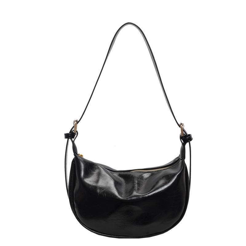 Womens Half Moon Leather Shoulder Bag  |  Handbags Accessories BLACK