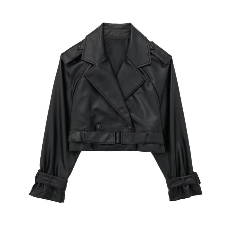 Womens Hendry Cropped Leather Trench Coat  |  Jackets & Coats Clothing BLACK