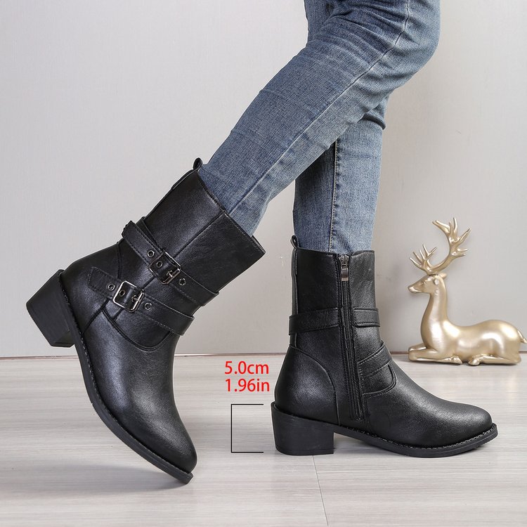 Womens Jane Buckle Pointed Leather Boots  |  Boots Boots BLACK