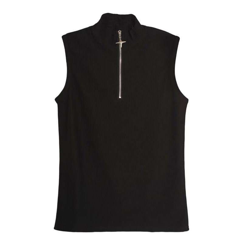 Womens Octavia Zip Up Ribbed Knitted Tank Top  |  Tops & Shirts Clothing BLACK