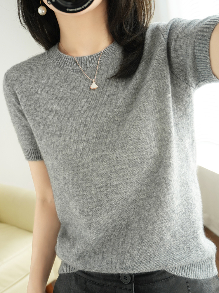 Womens Rebel Brushed Cashmere Knitted T-Shirt  |  Sweaters Clothing Grey Marl