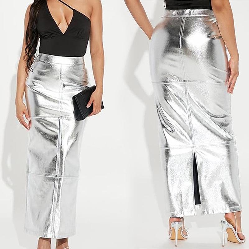 Womens Renai Slim Fit Leather Pencil Skirt  |  Skirts & Shorts Clothing Silver