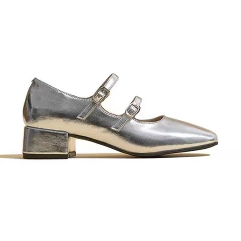 Womens Susan Buckle Metallic Leather Shoes  |  Flats Flats Flats