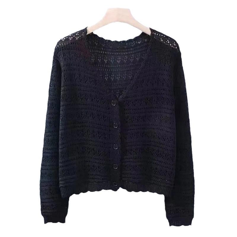 Womens Vivian Open Stitch V-Neck Cardigan  |  Sweaters Clothing BLACK