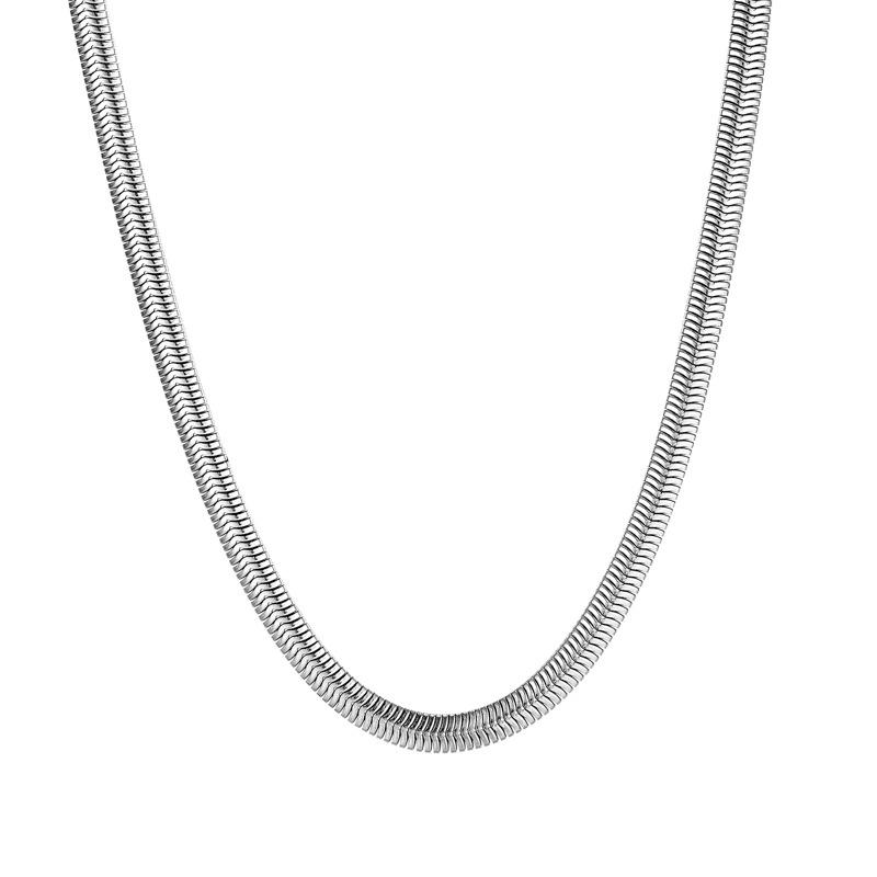 Womens Flat Silver Tone Snake Chain Necklace  |  Jewelry Accessories Jewelry